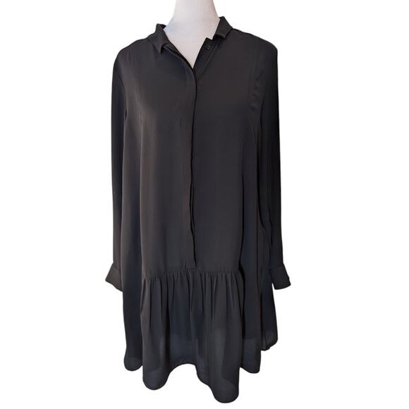 Banana Republic Black Sheer Swing Shift Button Down Dress Size 2 - Picture 1 of 4